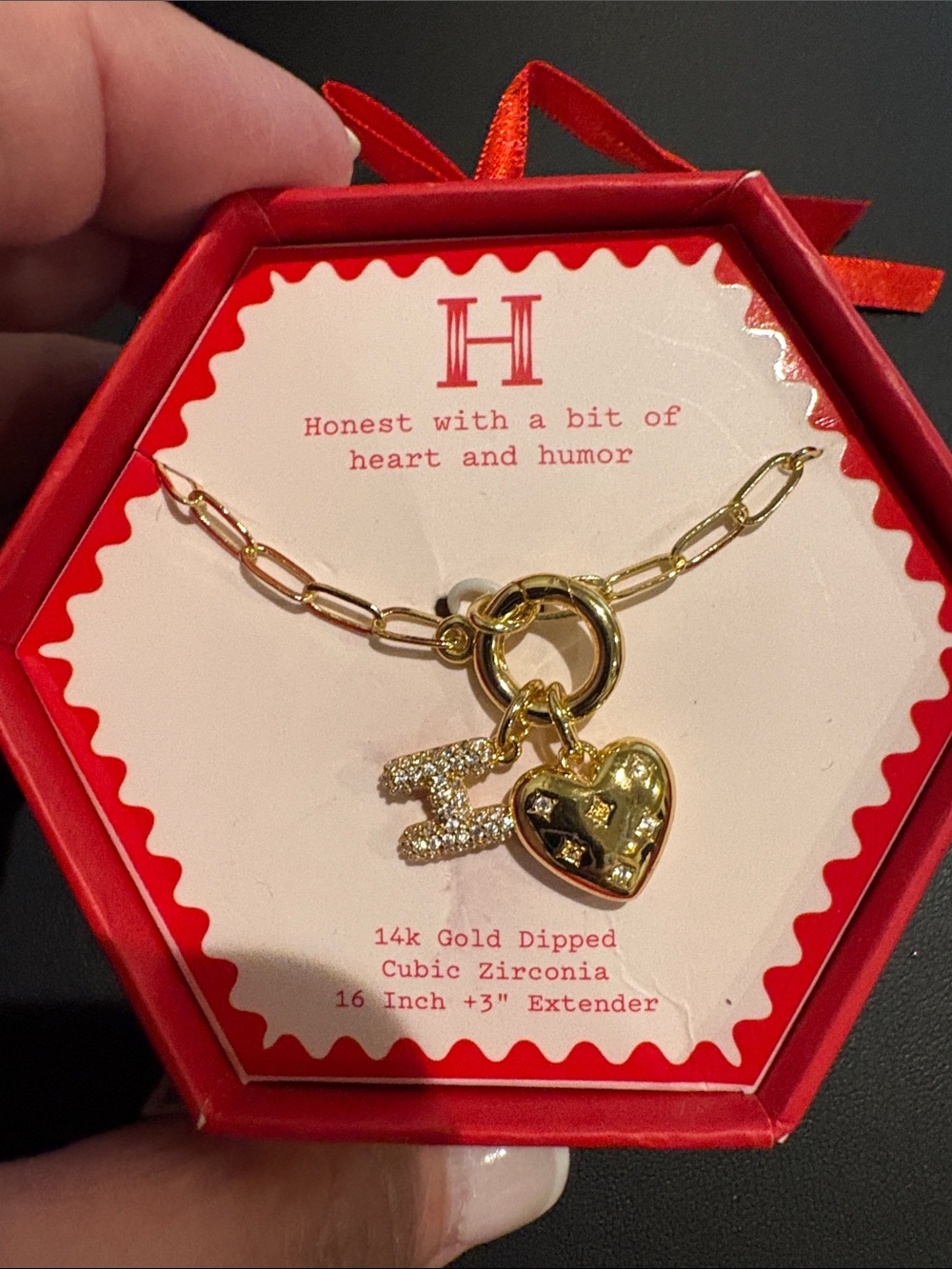 A New Day Gold Dipped Cubic Zirconia Initial H Necklace with Heart Charm
